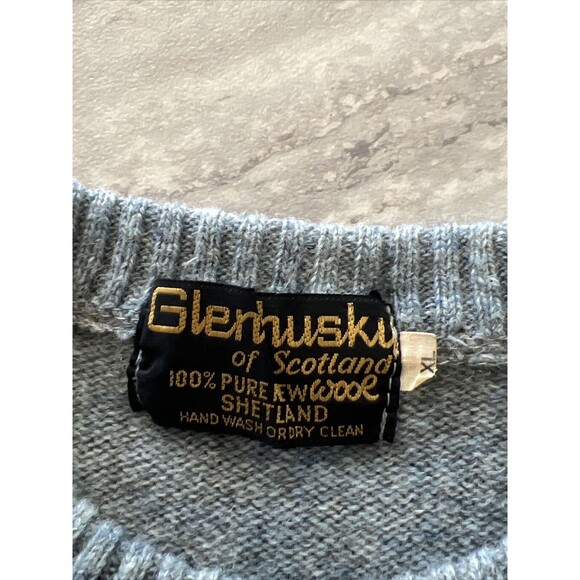 Vtg Glenhusky Of Scotland Mens Pure Wool Shetland Sweater XL Suede Patches - Picture 11 of 11